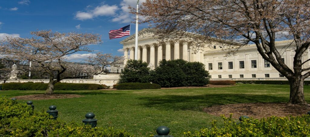 Picture of federal courthouse associated with blog on filing suit in federal court