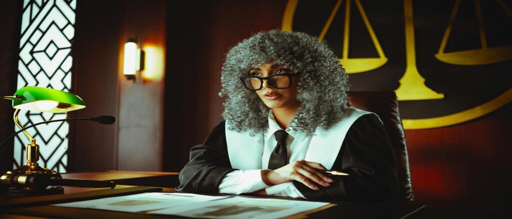 Picture of judge in courtroom associated with blog on contract litigation