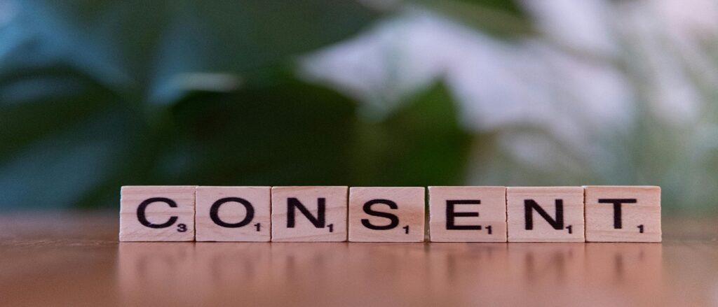 Picture of scrabble letters showing consent associated with blog on medical malpractice informed consent