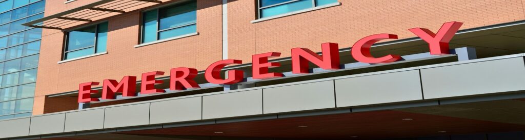 Emergency room sign associated with article on Accident investigation medical malpractice