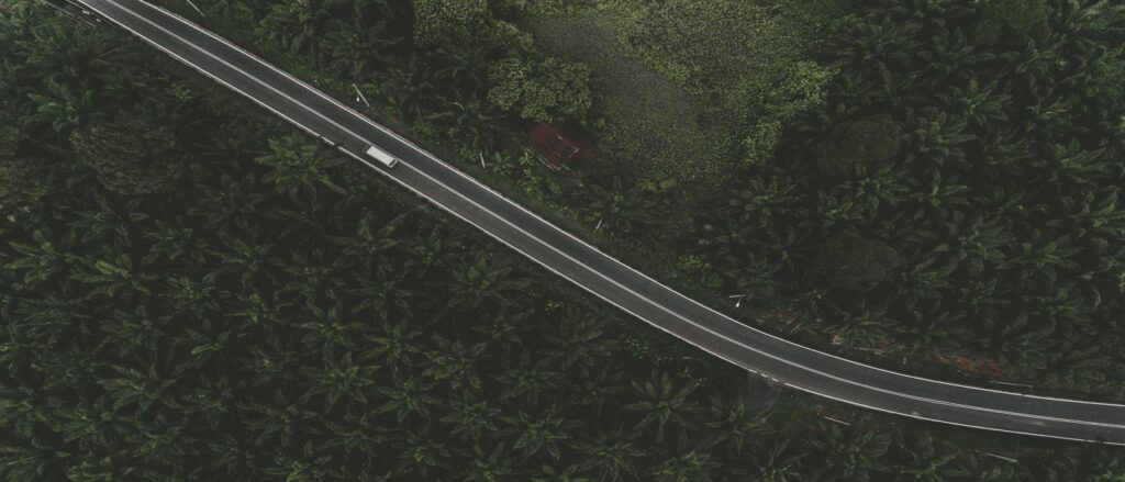 Overhead shot of truck on highway associated with blog on truck accident research