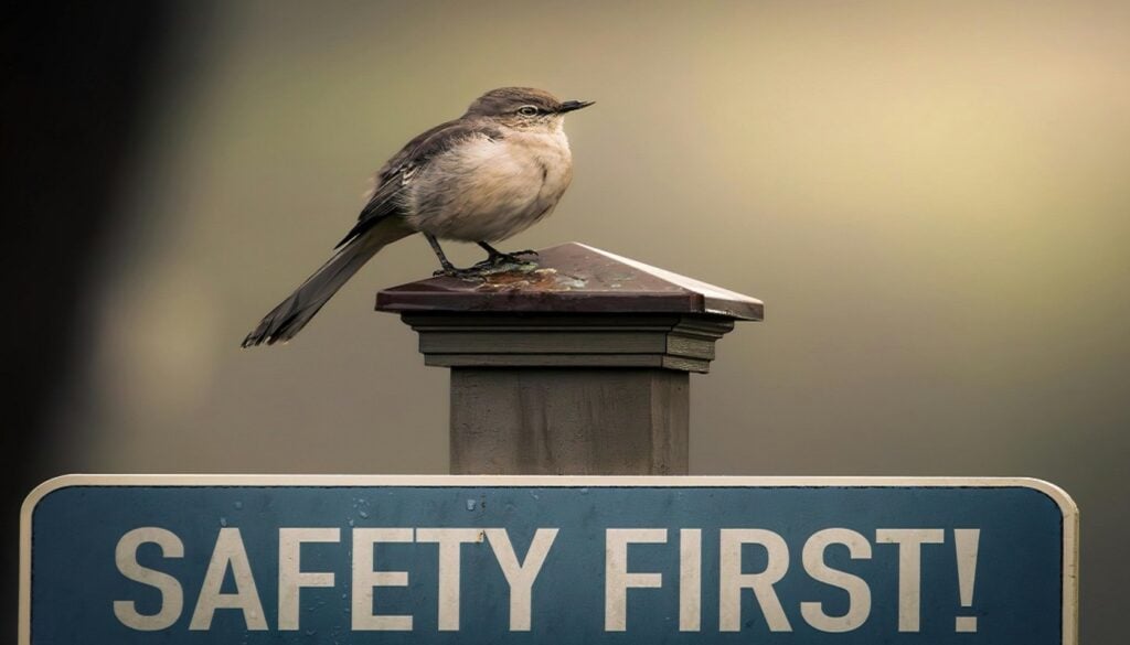 Picture of bird on a post with the words safety first associated with blog on standard of care issue defendant's perspective